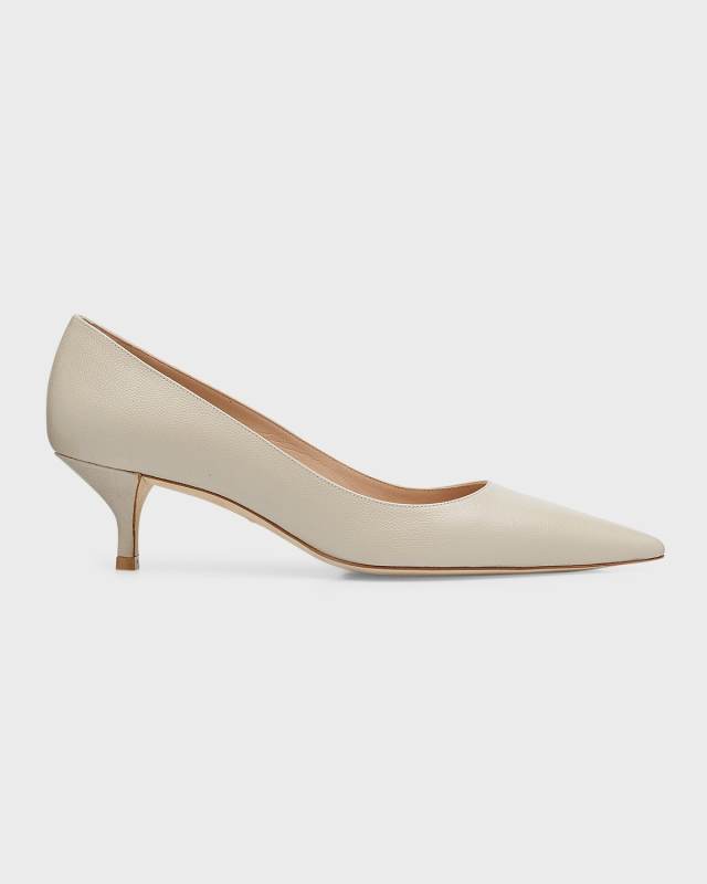 Stuart Leather Kitten-Heel Pumps